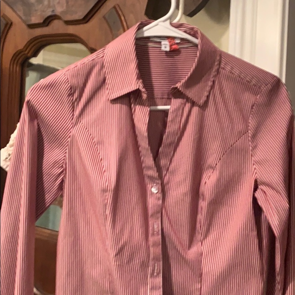 Express red pin (white) striped dress shirt.